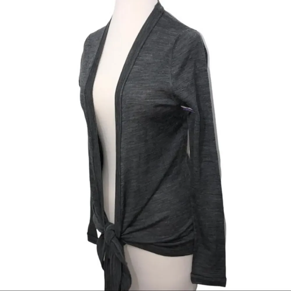 Vertigo Paris Gray Wrap Tie Front Merino Wool Open Front Cardigan Sweater M NWT